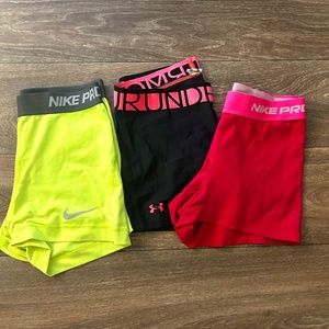 Nike Pros + Underarmour compression shorts